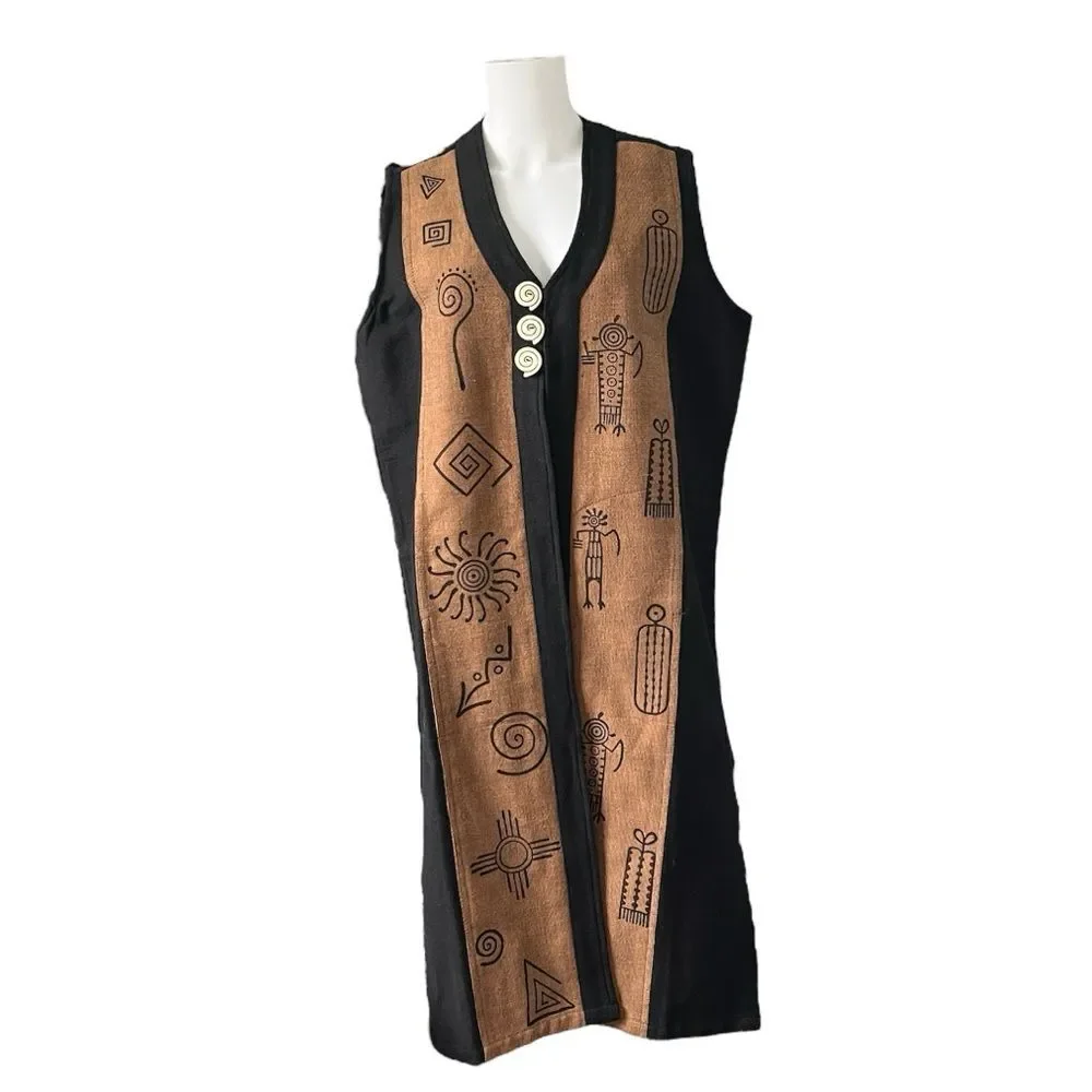 Venus Imports Long Duster Vest Art to Wear Tribal Cotton Size Large - Picture 8 of 8